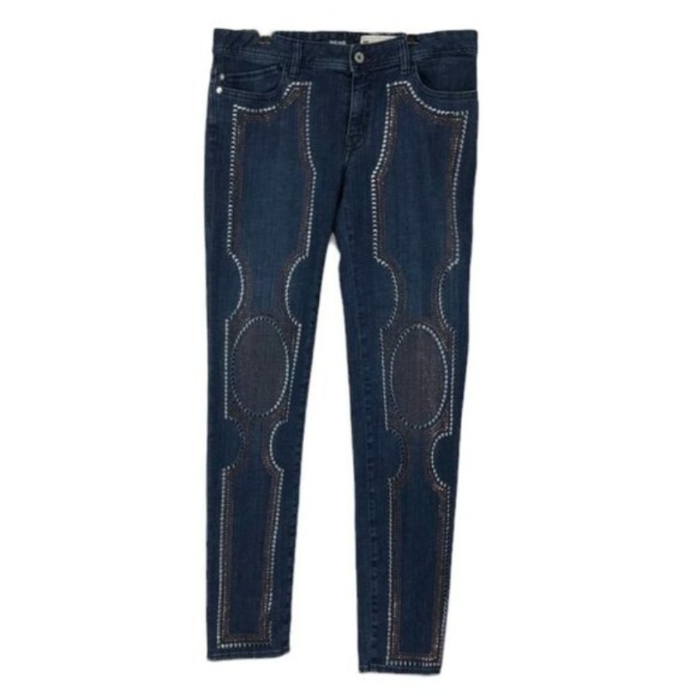 Just Cavalli  Just Luxury   Dark Wash studded skinny jeans chrome bronze beading